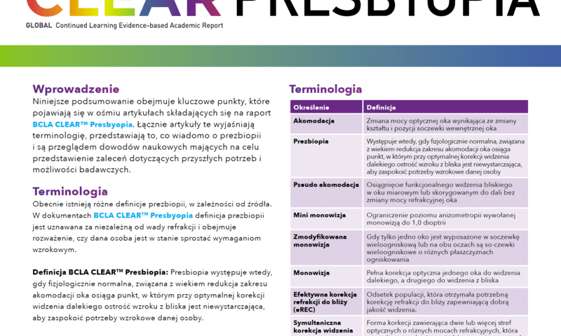 A photograph of an article entitled BCLA CLEAR - Presbyopia